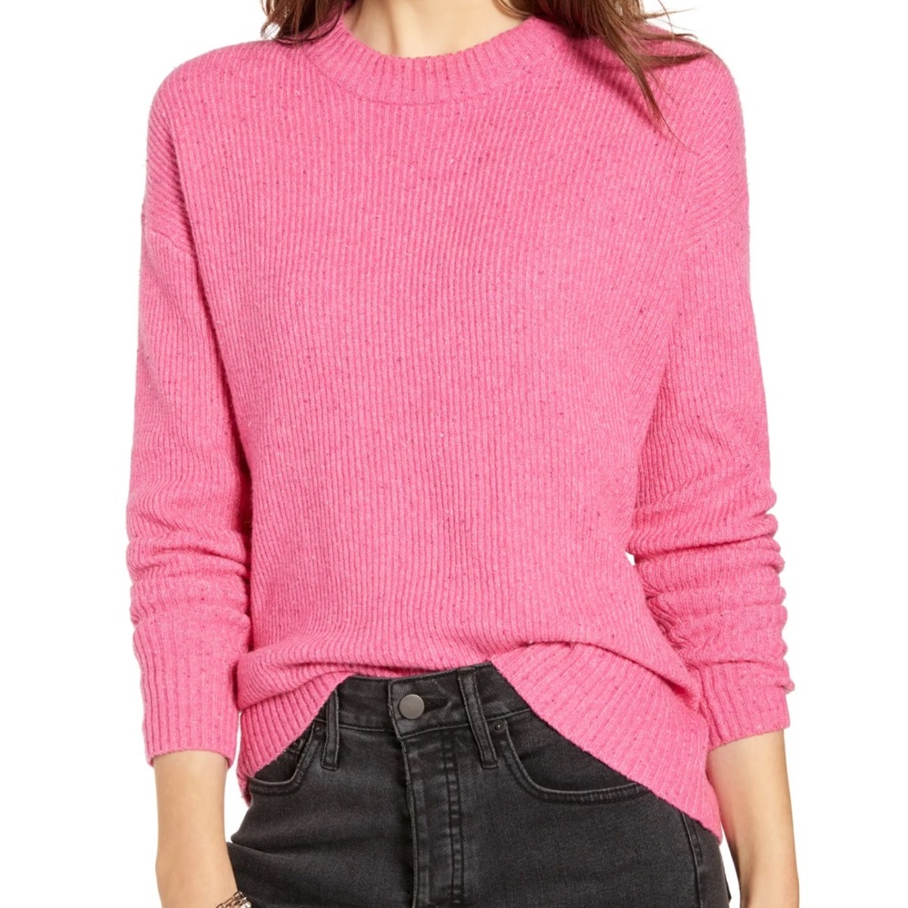 Something Navy Bright Pink Crewneck Sweater Large